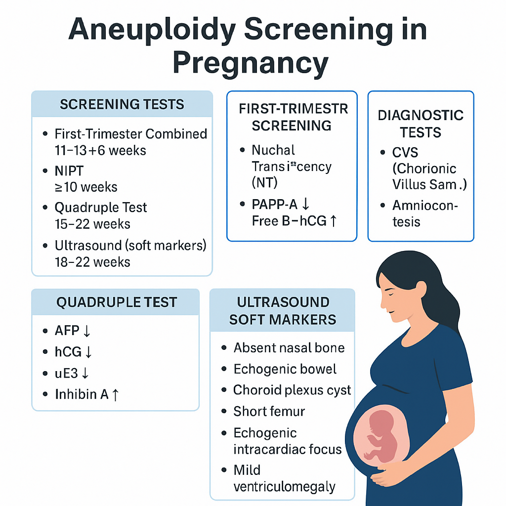 Aneuploidy Screening in Pregnancy: First Trimester, Quadruple Test, NIPT & Soft Markers | Complete Guide 2025