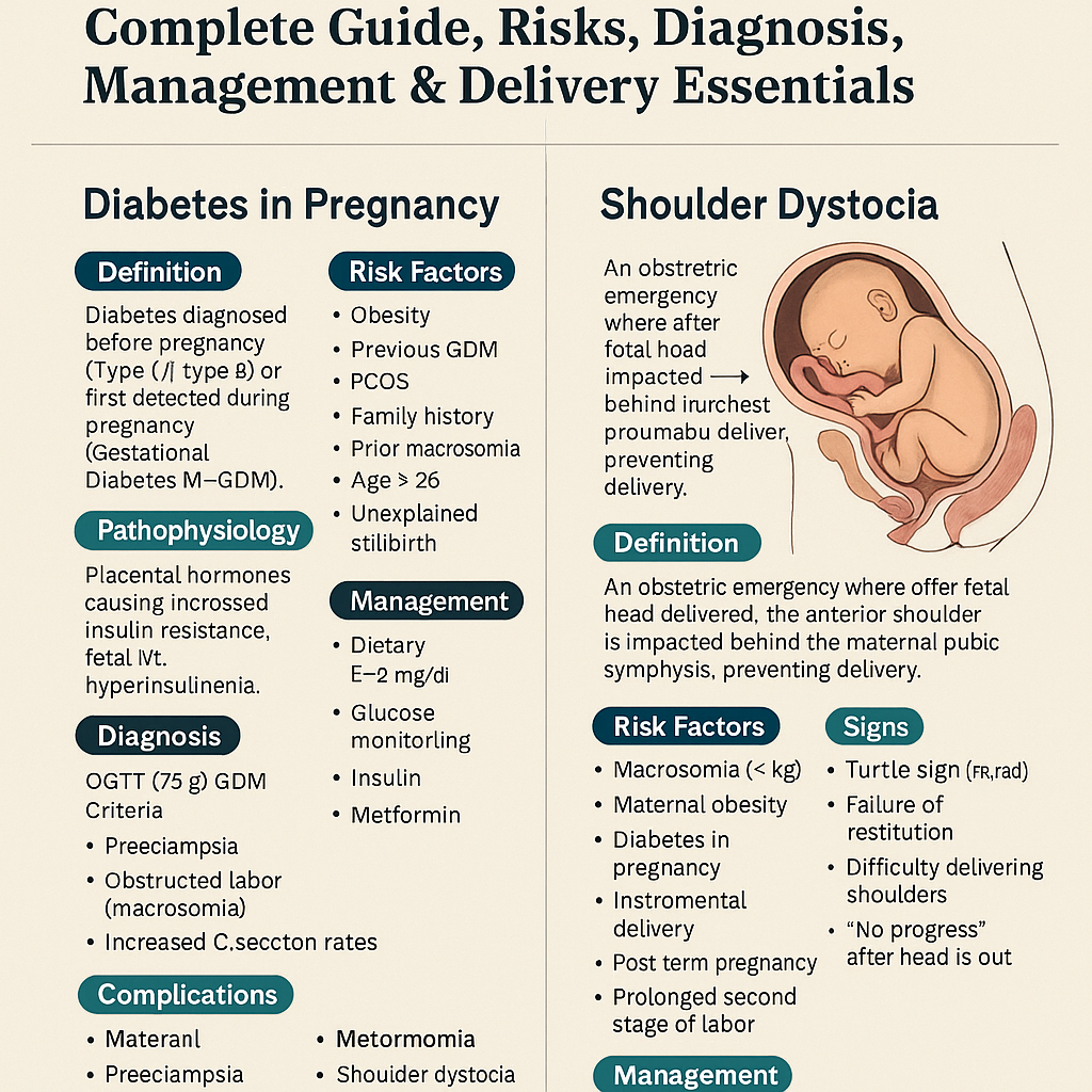 Diabetes in Pregnancy & Shoulder Dystocia – Complete Guide, Risks, Diagnosis, Management & Delivery Essentials